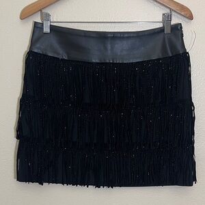 DKNY Black Beaded Tassle Western Mini Skirt